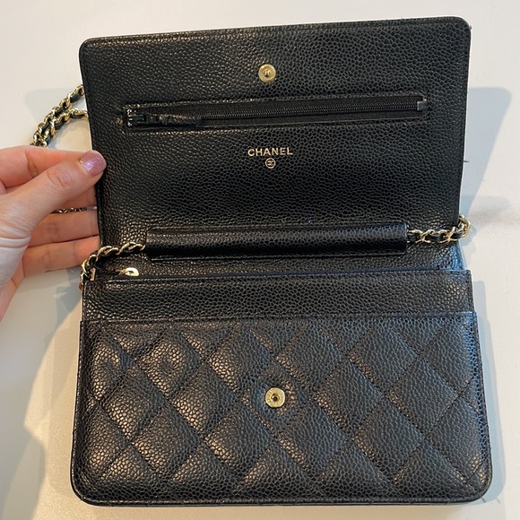 Chanel Wallet on Chain Gold Hardware Black Caviar Leather Cross Body Bag - Picture 12 of 17